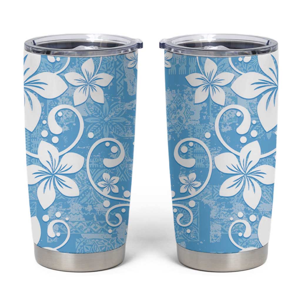 Fiji Tapa Pattern Tumbler Cup Plumeria Floral LT01 Blue - Polynesian Pride