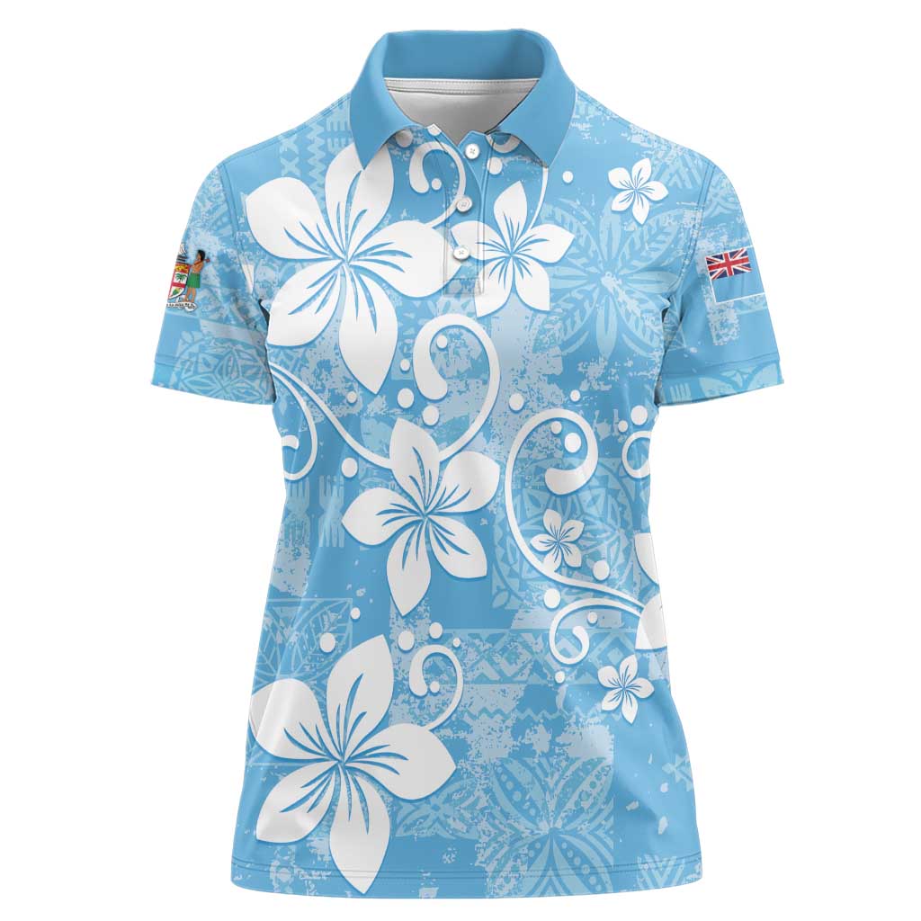 Fiji Tapa Pattern Women Polo Shirt Plumeria Floral