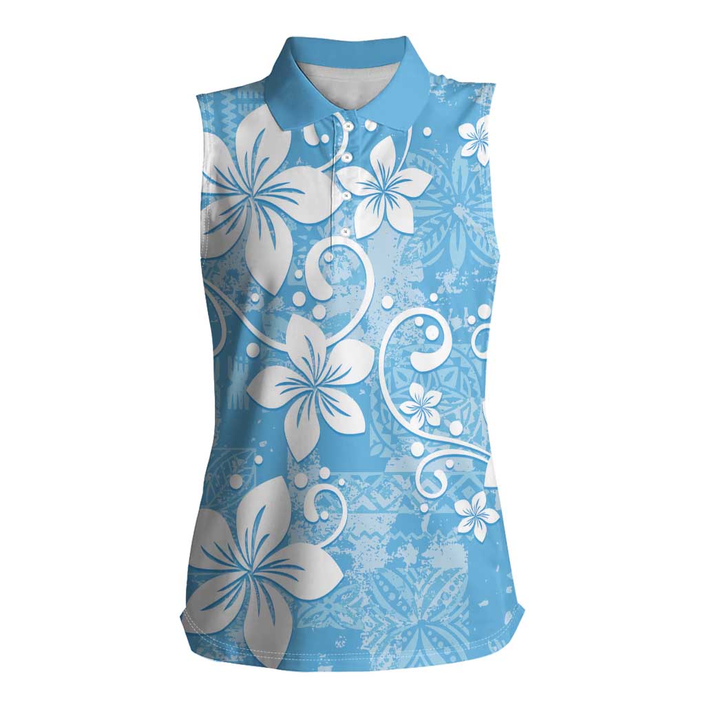 Fiji Tapa Pattern Women Sleeveless Polo Shirt Plumeria Floral