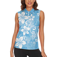 Fiji Tapa Pattern Women Sleeveless Polo Shirt Plumeria Floral