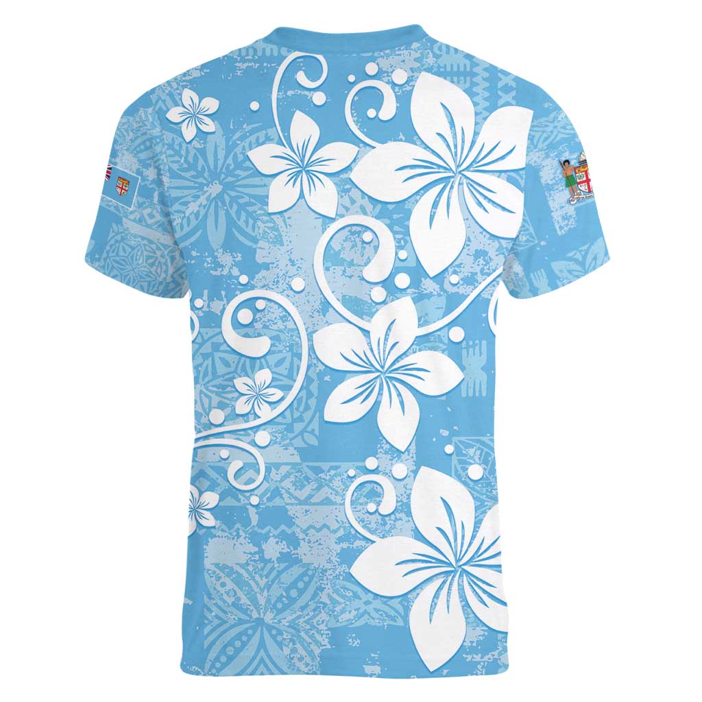 Fiji Tapa Pattern Women V-Neck T-Shirt Plumeria Floral LT01 - Polynesian Pride