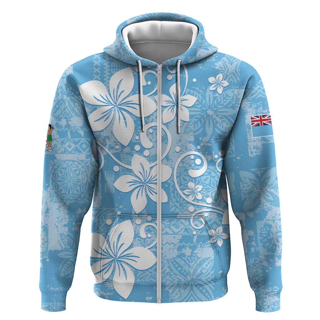 Fiji Tapa Pattern Zip Hoodie Plumeria Floral