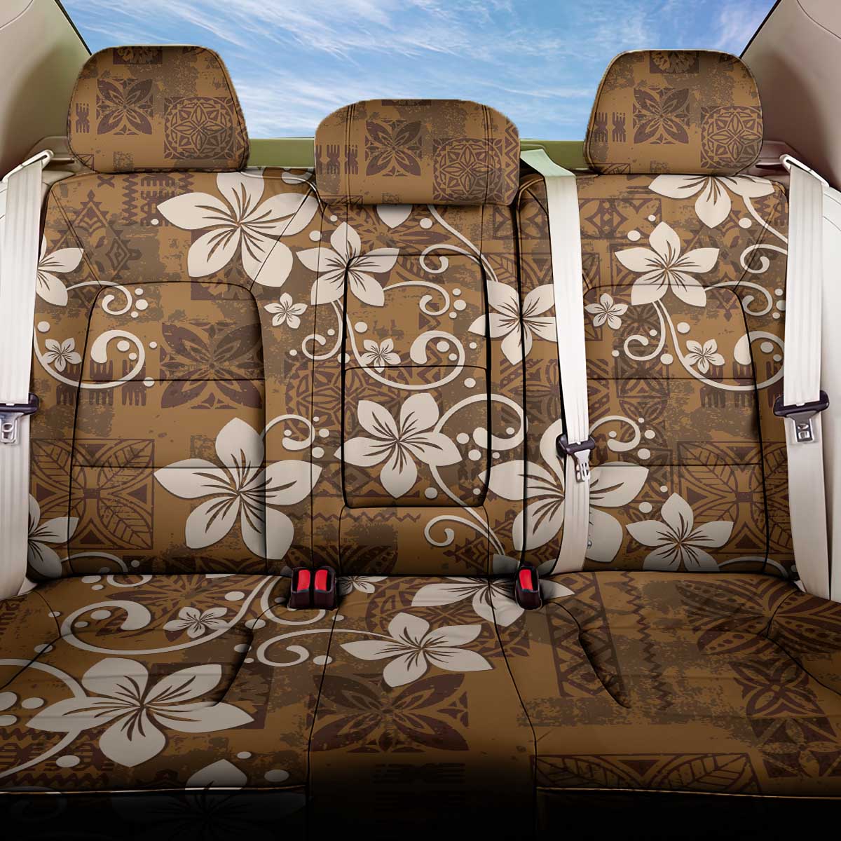 Plumeria Floral Tapa Pattern Vintage Gold Back Car Seat Cover