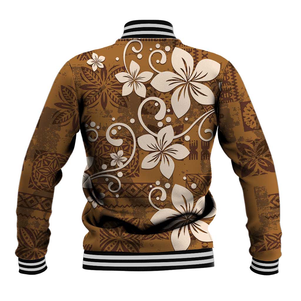 Plumeria Floral Tapa Pattern Vintage Gold Baseball Jacket LT01 - Polynesian Pride