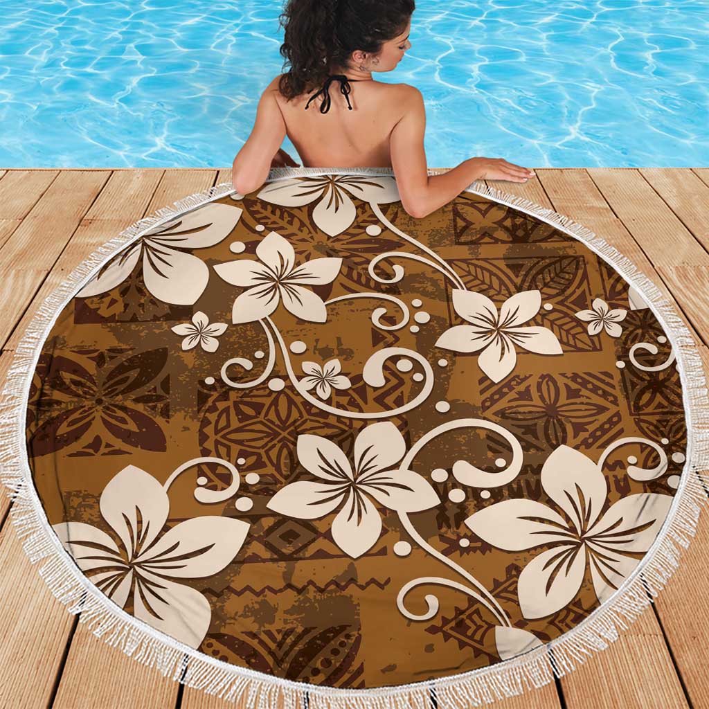 Plumeria Floral Tapa Pattern Vintage Gold Beach Blanket LT01 - Polynesian Pride
