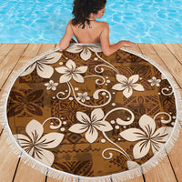 Plumeria Floral Tapa Pattern Vintage Gold Beach Blanket LT01 - Polynesian Pride