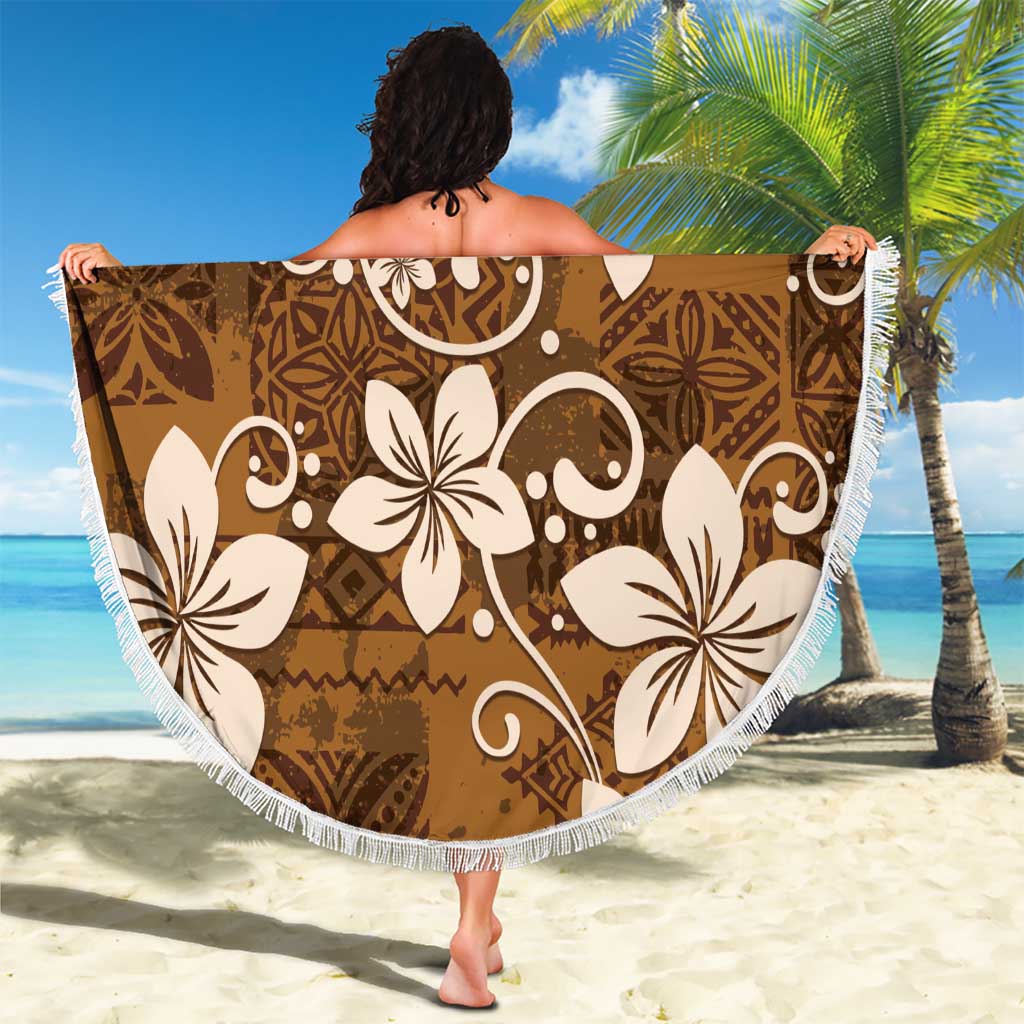 Plumeria Floral Tapa Pattern Vintage Gold Beach Blanket LT01 - Polynesian Pride