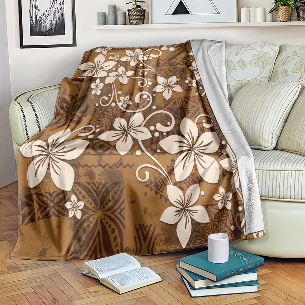 Plumeria Floral Tapa Pattern Vintage Gold Blanket LT01 Gold - Polynesian Pride