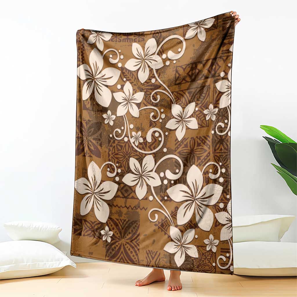 Plumeria Floral Tapa Pattern Vintage Gold Blanket LT01 - Polynesian Pride
