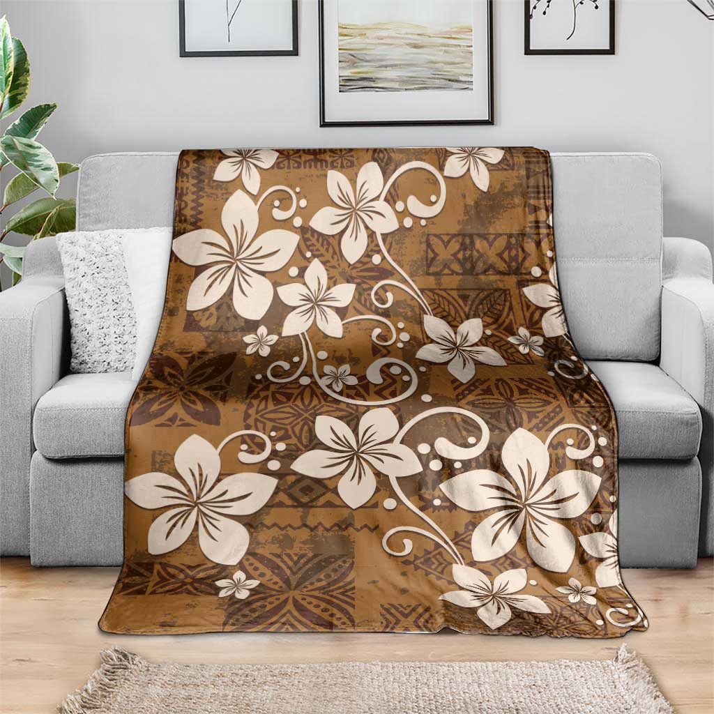 Plumeria Floral Tapa Pattern Vintage Gold Blanket LT01 - Polynesian Pride