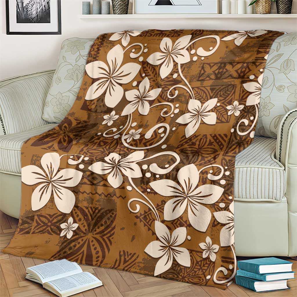 Plumeria Floral Tapa Pattern Vintage Gold Blanket LT01 - Polynesian Pride