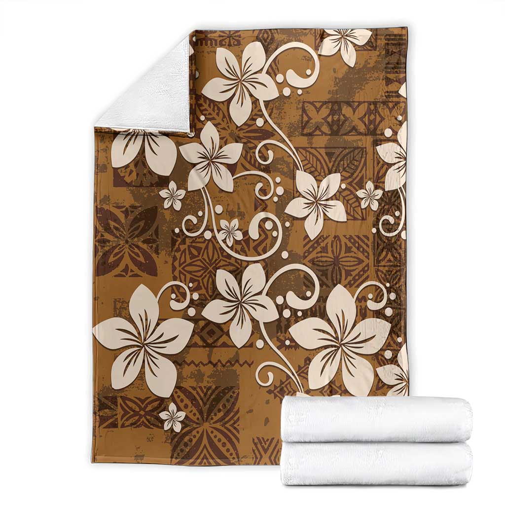 Plumeria Floral Tapa Pattern Vintage Gold Blanket LT01 - Polynesian Pride