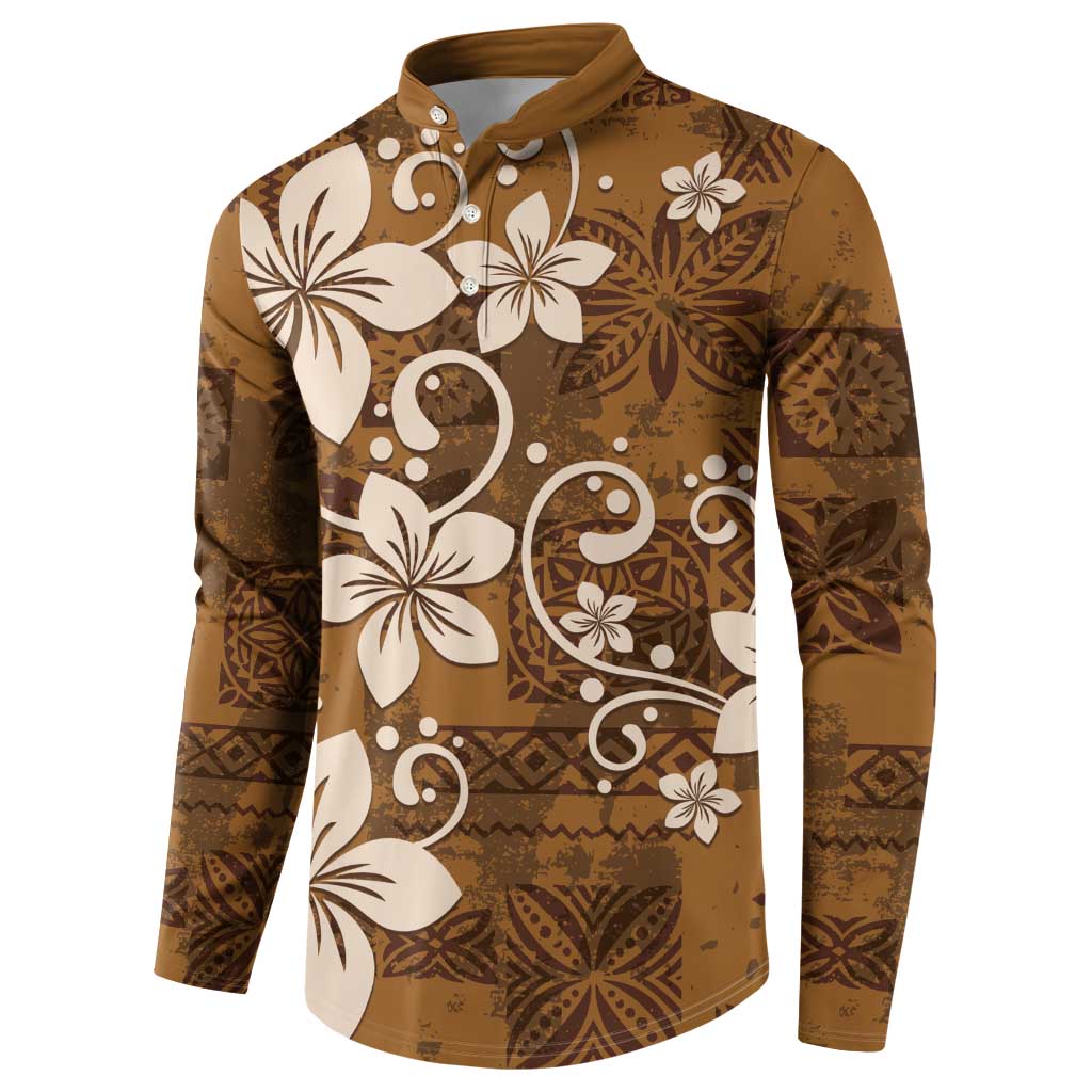 Plumeria Floral Tapa Pattern Vintage Gold Button Sweatshirt LT01 - Polynesian Pride