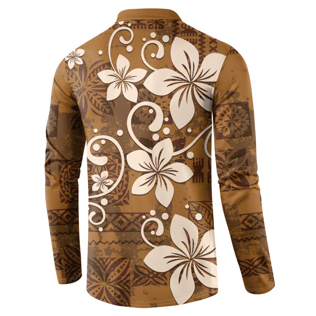 Plumeria Floral Tapa Pattern Vintage Gold Button Sweatshirt LT01 - Polynesian Pride