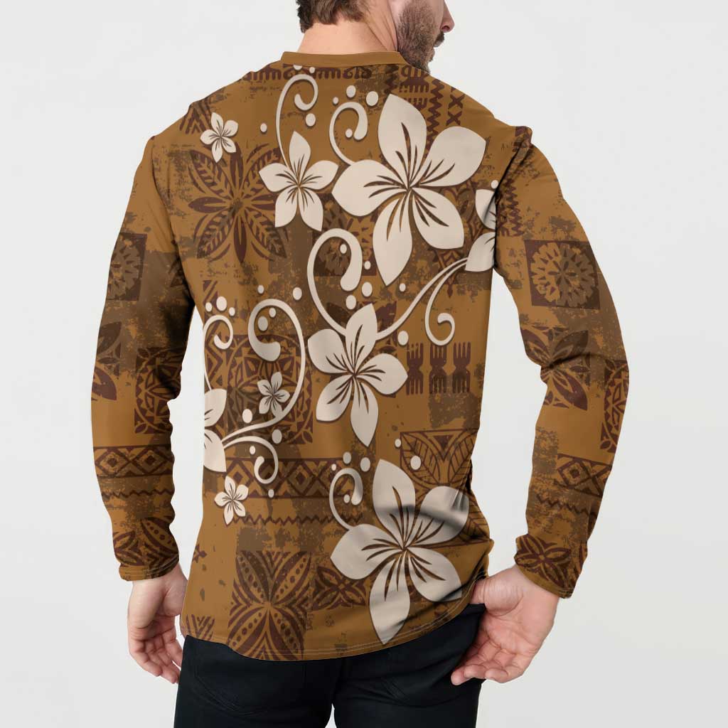 Plumeria Floral Tapa Pattern Vintage Gold Button Sweatshirt LT01 - Polynesian Pride