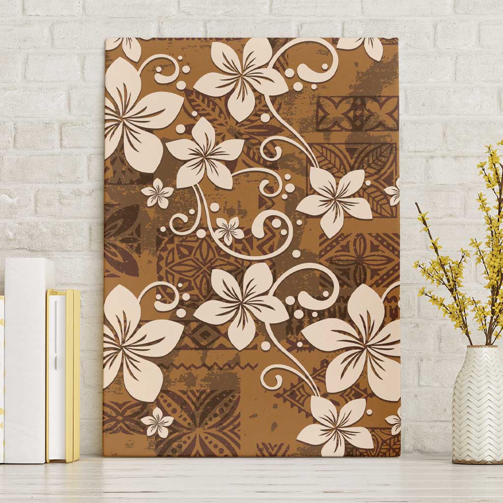 Plumeria Floral Tapa Pattern Vintage Gold Canvas Wall Art LT01 Without Frame Gold - Polynesian Pride
