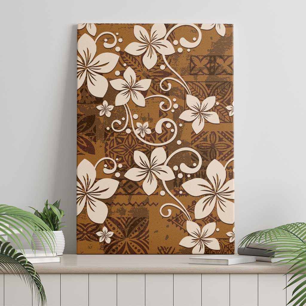 Plumeria Floral Tapa Pattern Vintage Gold Canvas Wall Art LT01 - Polynesian Pride