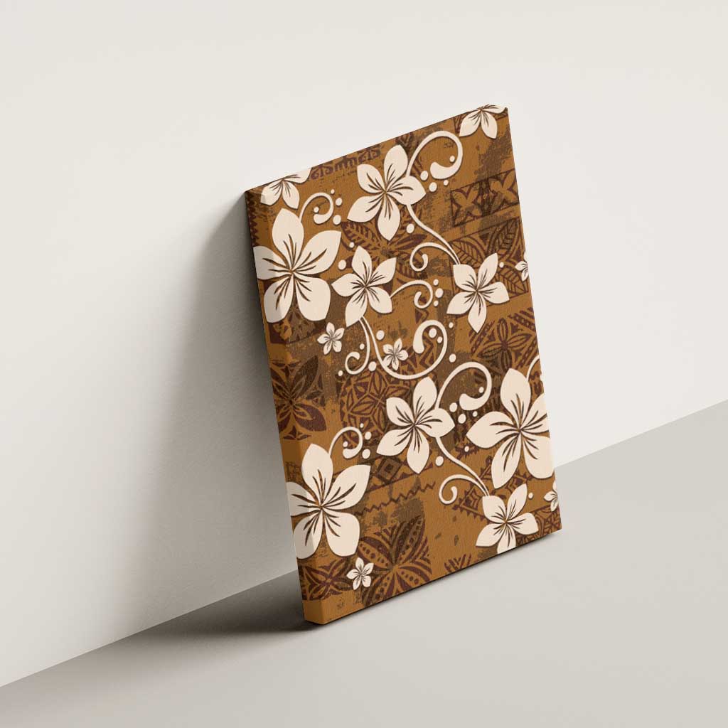 Plumeria Floral Tapa Pattern Vintage Gold Canvas Wall Art LT01 - Polynesian Pride