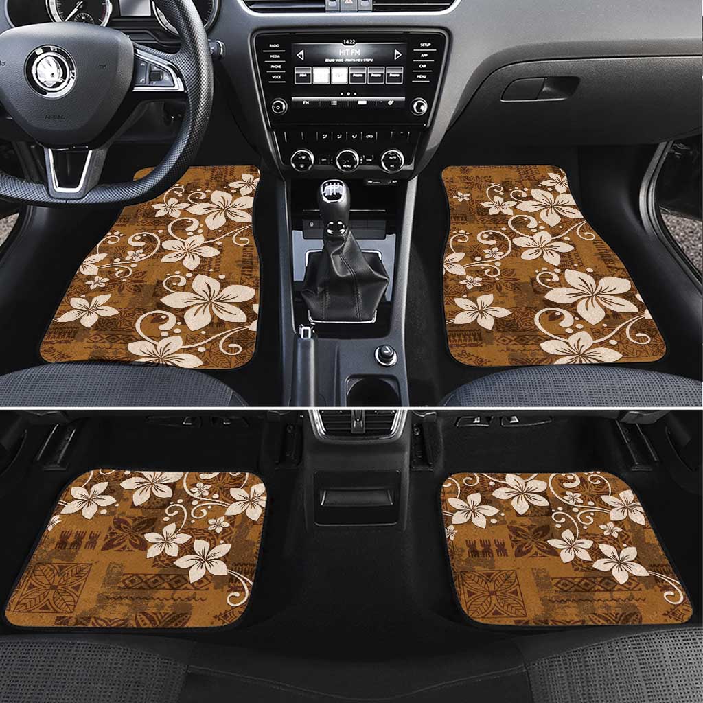Plumeria Floral Tapa Pattern Vintage Gold Car Mats LT01 Set 4pcs Gold - Polynesian Pride