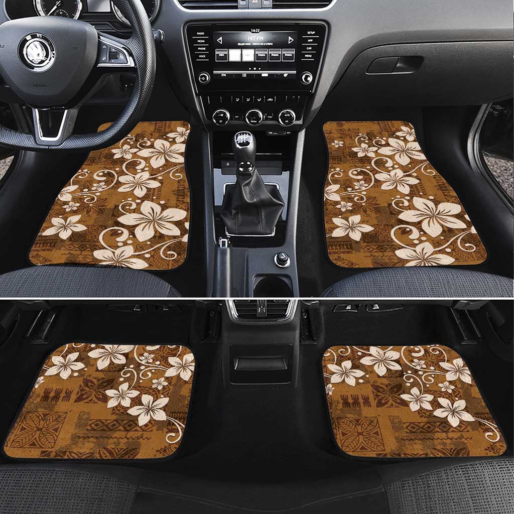 Plumeria Floral Tapa Pattern Vintage Gold Car Mats