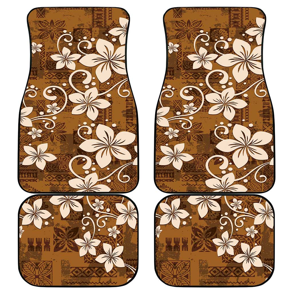 Plumeria Floral Tapa Pattern Vintage Gold Car Mats LT01 - Polynesian Pride