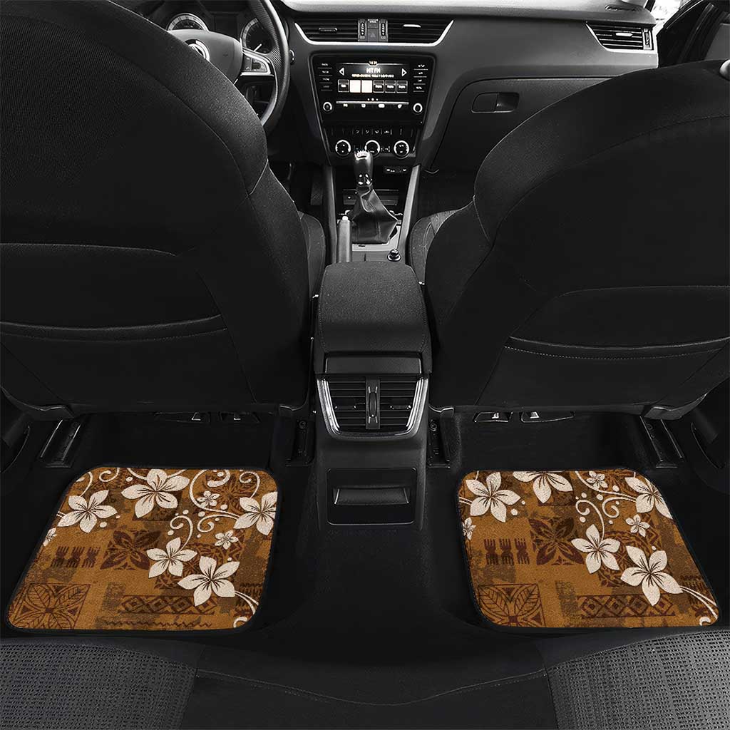 Plumeria Floral Tapa Pattern Vintage Gold Car Mats LT01 Set 2pcs - Back Gold - Polynesian Pride