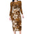 Plumeria Floral Tapa Pattern Vintage Gold Family Matching Long Sleeve Bodycon Dress and Hawaiian Shirt