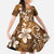 Plumeria Floral Tapa Pattern Vintage Gold Family Matching Off The Shoulder Long Sleeve Dress and Hawaiian Shirt