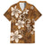 Plumeria Floral Tapa Pattern Vintage Gold Family Matching Off Shoulder Maxi Dress and Hawaiian Shirt