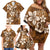 Plumeria Floral Tapa Pattern Vintage Gold Family Matching Off Shoulder Short Dress and Hawaiian Shirt