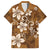 Plumeria Floral Tapa Pattern Vintage Gold Family Matching Off Shoulder Short Dress and Hawaiian Shirt