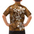 Plumeria Floral Tapa Pattern Vintage Gold Family Matching Short Sleeve Bodycon Dress and Hawaiian Shirt