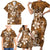 Plumeria Floral Tapa Pattern Vintage Gold Family Matching Short Sleeve Bodycon Dress and Hawaiian Shirt