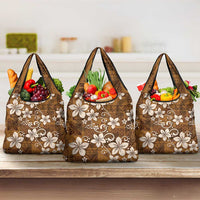 Plumeria Floral Tapa Pattern Vintage Gold Grocery Bag LT01 3-pack One Size Gold - Polynesian Pride