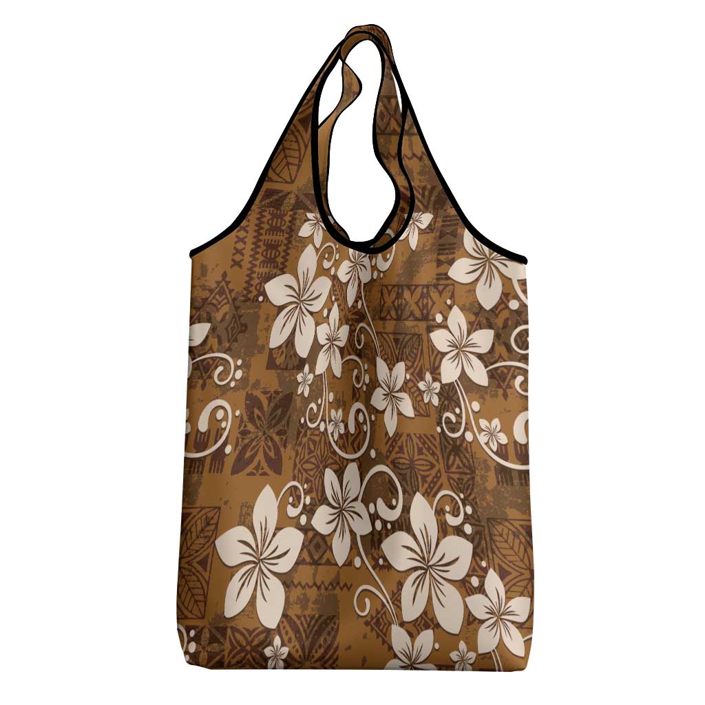 Plumeria Floral Tapa Pattern Vintage Gold Grocery Bag LT01 - Polynesian Pride