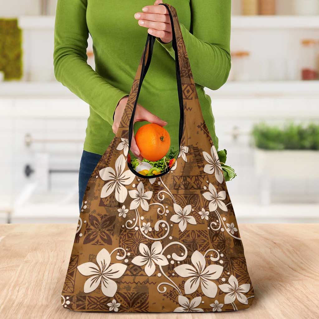 Plumeria Floral Tapa Pattern Vintage Gold Grocery Bag LT01 - Polynesian Pride