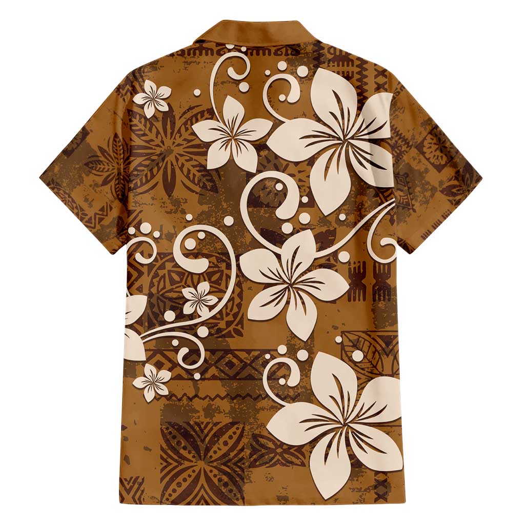 Plumeria Floral Tapa Pattern Vintage Gold Hawaiian Shirt LT01 - Polynesian Pride