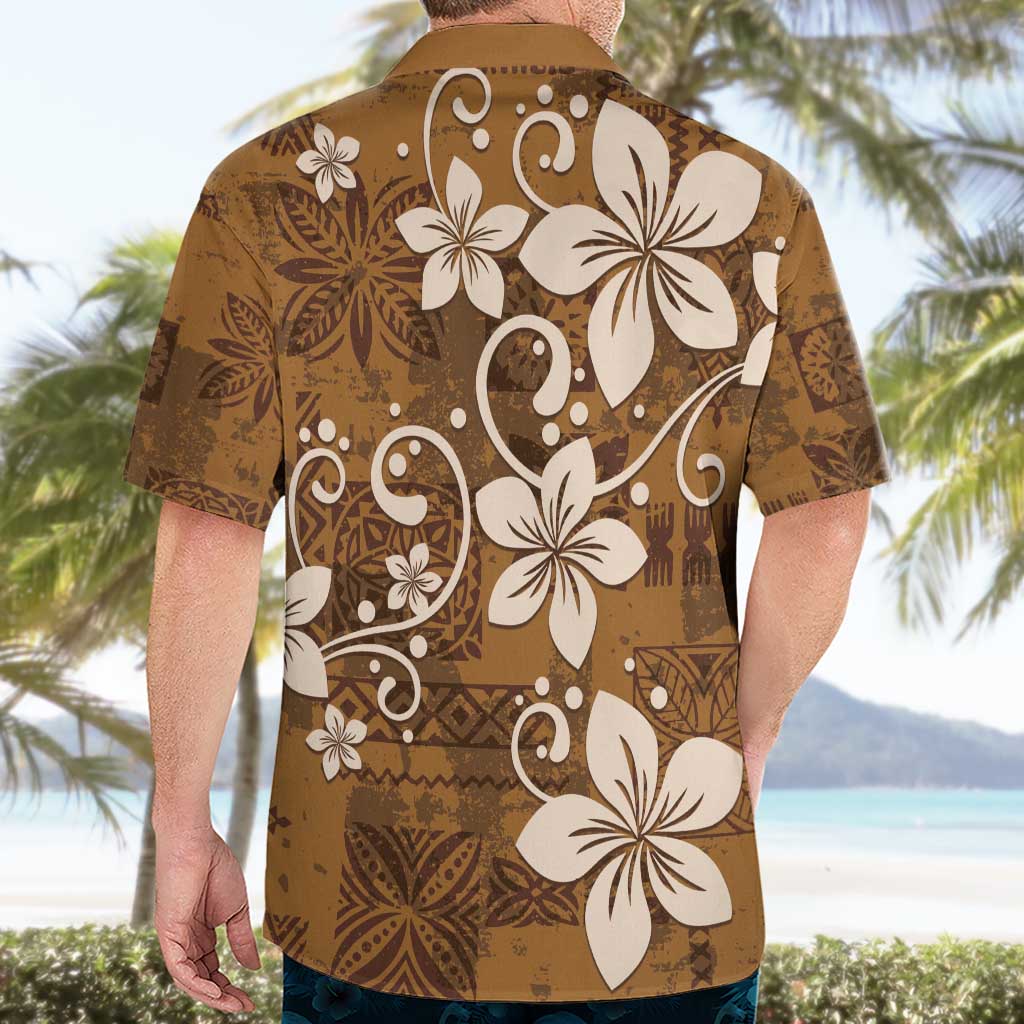 Plumeria Floral Tapa Pattern Vintage Gold Hawaiian Shirt LT01 - Polynesian Pride