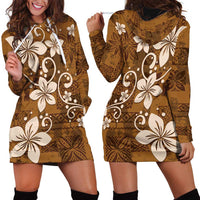 Plumeria Floral Tapa Pattern Vintage Gold Hoodie Dress LT01 - Polynesian Pride