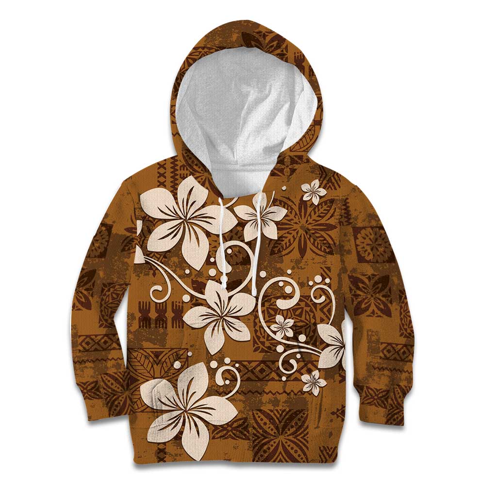 Plumeria Floral Tapa Pattern Vintage Gold Kid Hoodie