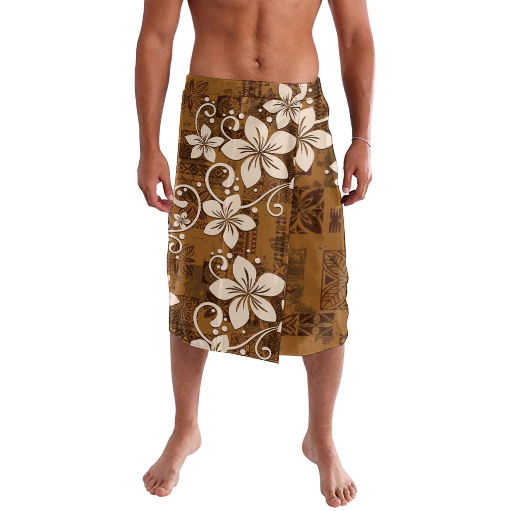 Plumeria Floral Tapa Pattern Vintage Gold Lavalava LT01 Gold - Polynesian Pride
