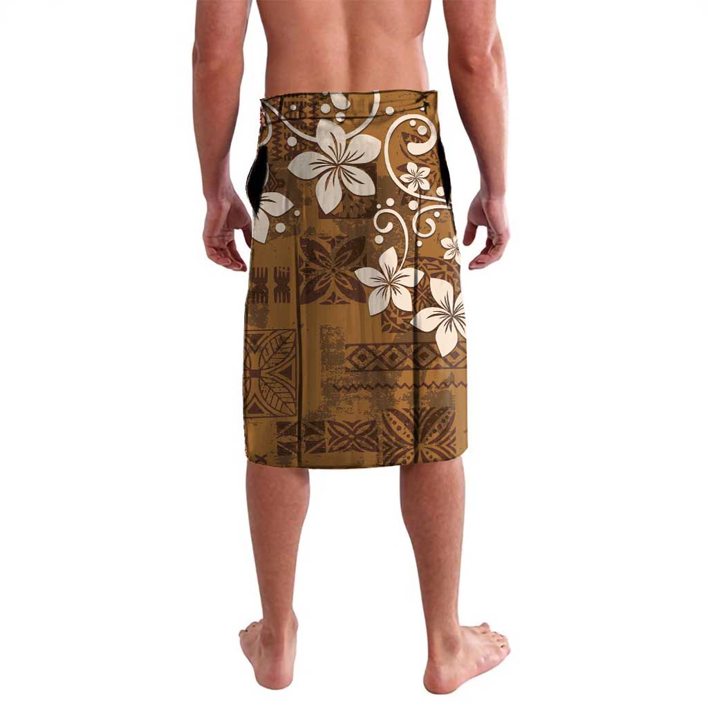 Plumeria Floral Tapa Pattern Vintage Gold Lavalava LT01 - Polynesian Pride