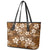 Plumeria Floral Tapa Pattern Vintage Gold Leather Tote Bag