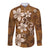 Plumeria Floral Tapa Pattern Vintage Gold Long Sleeve Button Shirt