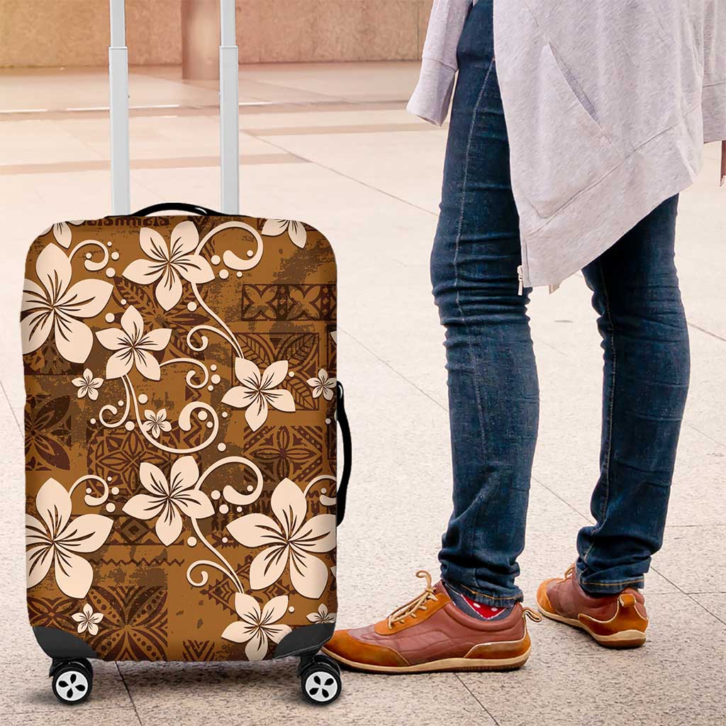 Plumeria Floral Tapa Pattern Vintage Gold Luggage Cover