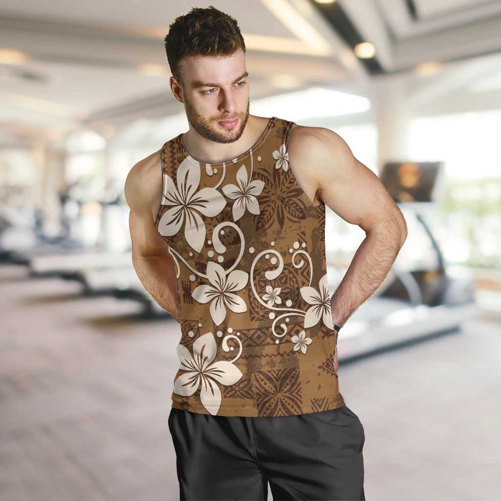 Plumeria Floral Tapa Pattern Vintage Gold Men Tank Top LT01 Gold - Polynesian Pride