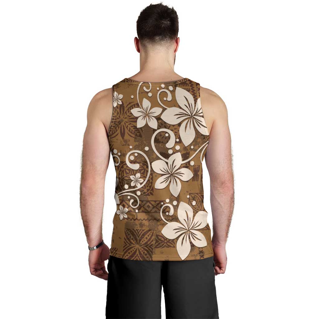 Plumeria Floral Tapa Pattern Vintage Gold Men Tank Top LT01 - Polynesian Pride
