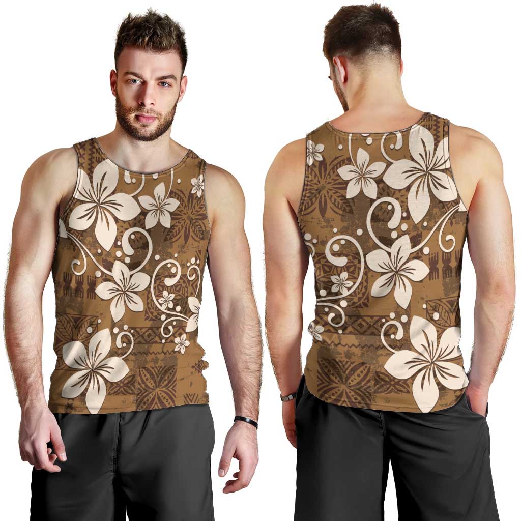 Plumeria Floral Tapa Pattern Vintage Gold Men Tank Top LT01 - Polynesian Pride
