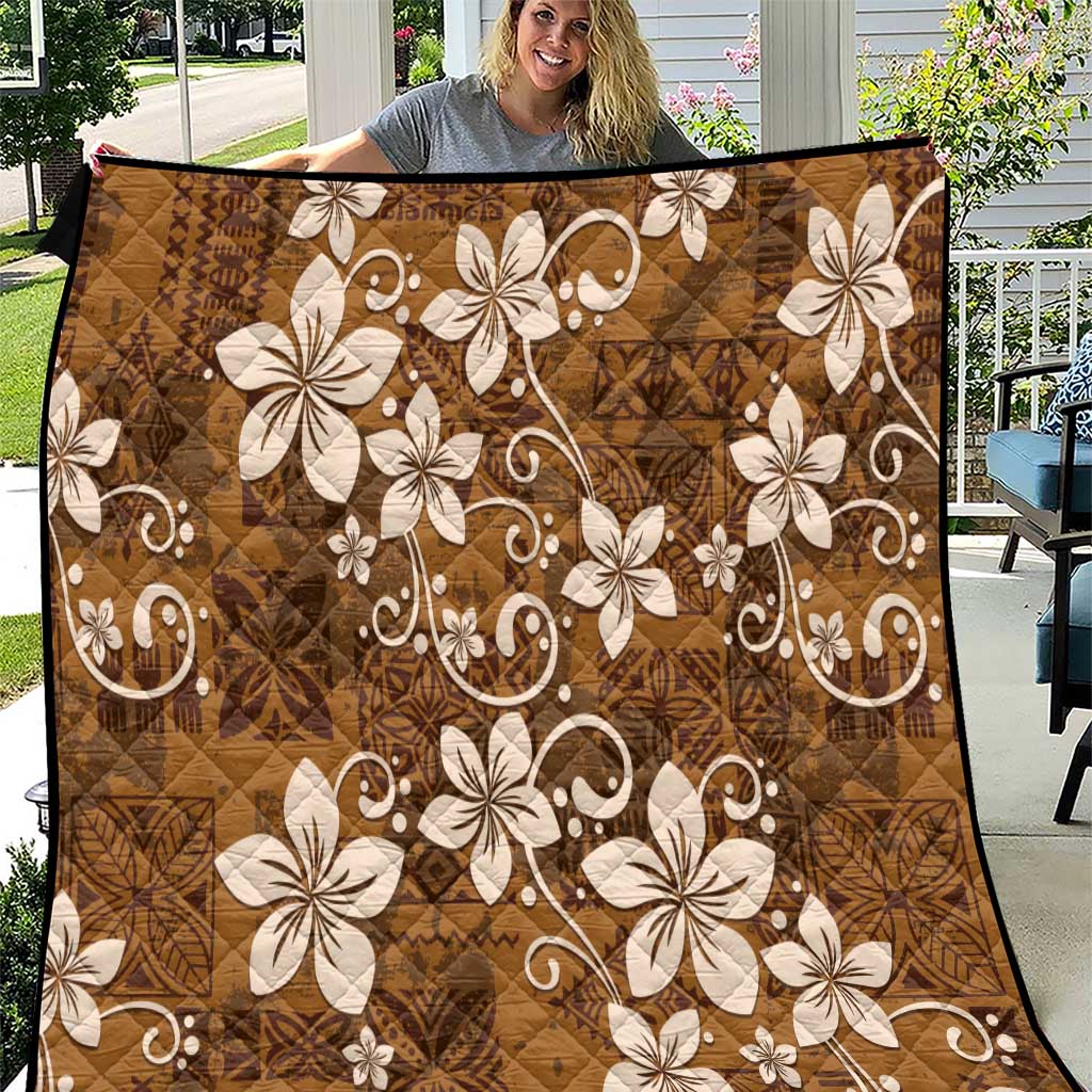 Plumeria Floral Tapa Pattern Vintage Gold Quilt