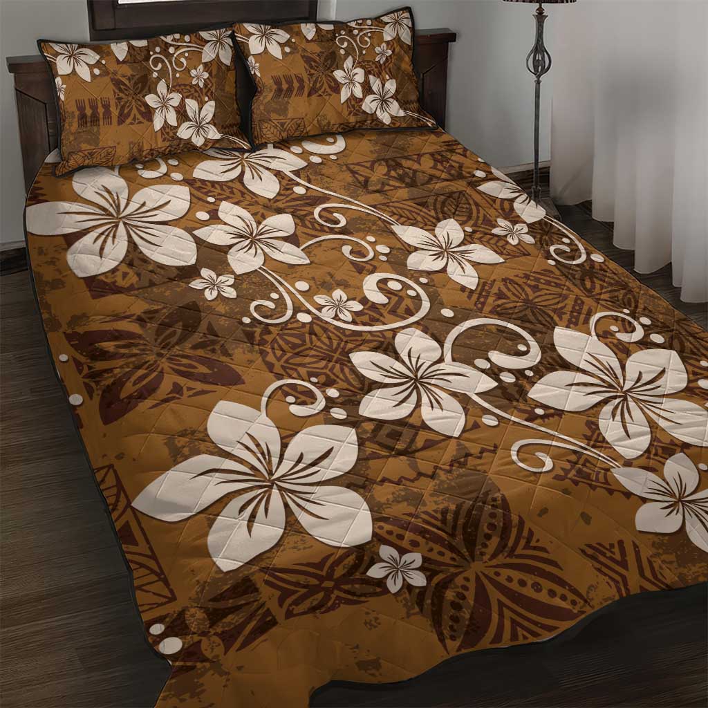 Plumeria Floral Tapa Pattern Vintage Gold Quilt Bed Set LT01 Gold - Polynesian Pride